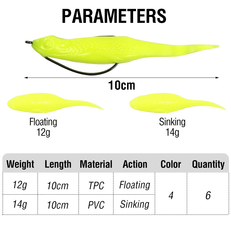 6 Pcs Umpan Pancing Soft Bait Bentuk Ikan Trout Salmon Bahan PVC Dengan Kail Tadpole