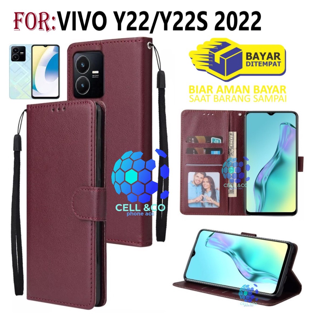 NEW VIVO Y22/Y22S 2022 CASE FLIP LEATHER WALLET PREMIUM FLIP CASE BUKA TUTUP KESING HP CASING FLIP CASE WALLET VIVO Y22 Y22S 2022