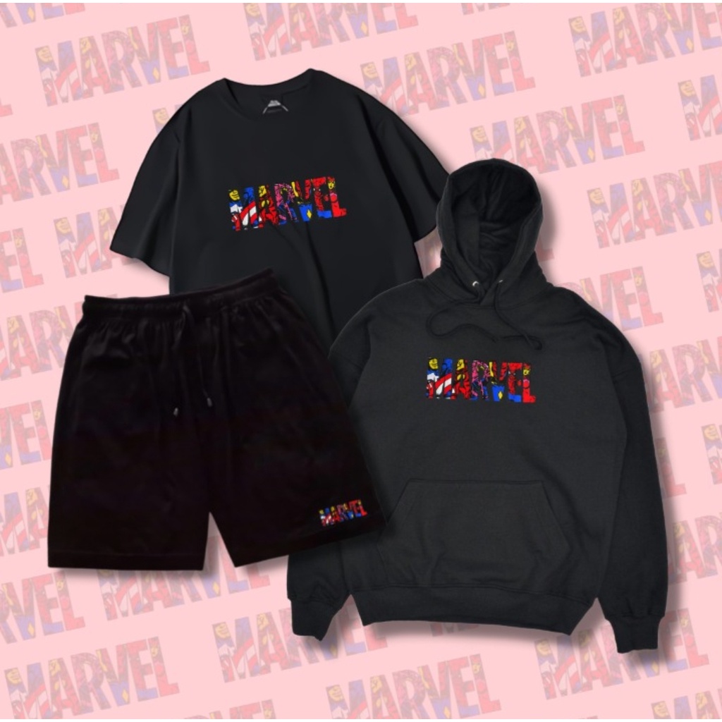 1 Set Outfit Marvel Kaos Hoodie Boxer Motif Marvel Premium Pria Wanita Unisex