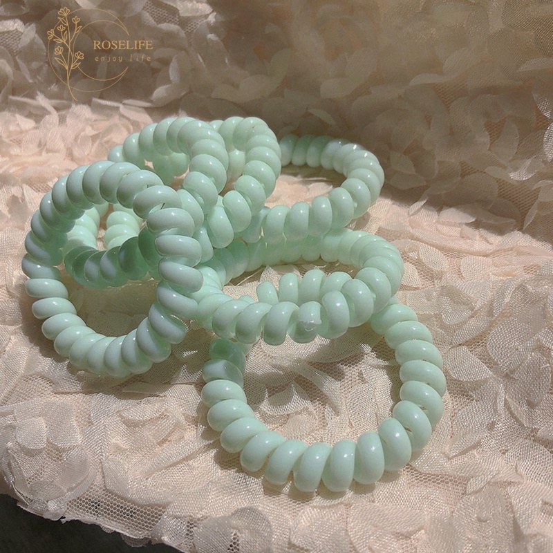 Roselife Mint Green Sprial Coil Hair Tie Telephone Cord Ponytail Hair Bands 1 Pc