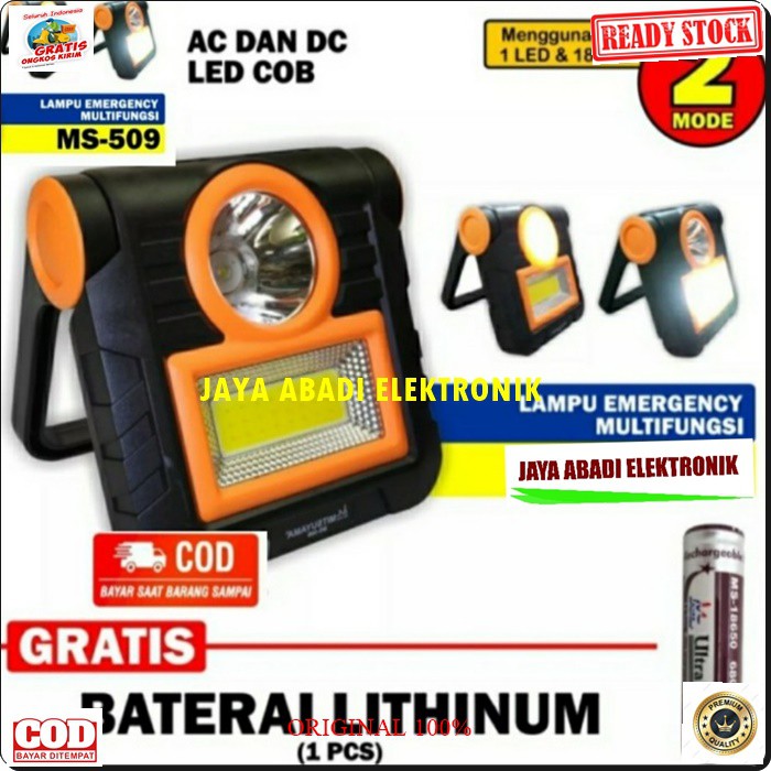 G523 LAMPU EMERGENCY LED CHARGER CAS CASAN DARURAT BATERAI CAS 18650 AC DC MAGIC LAMP BOHLAM SINAR TERANG PENERANG MITSUYAMA MULTI FUNGSI CAHAYA G523  Spesifikasi; . Led COB 20watt sangat terang dengan 2 fungsi cahaya Low -High . dilengkapi senter led