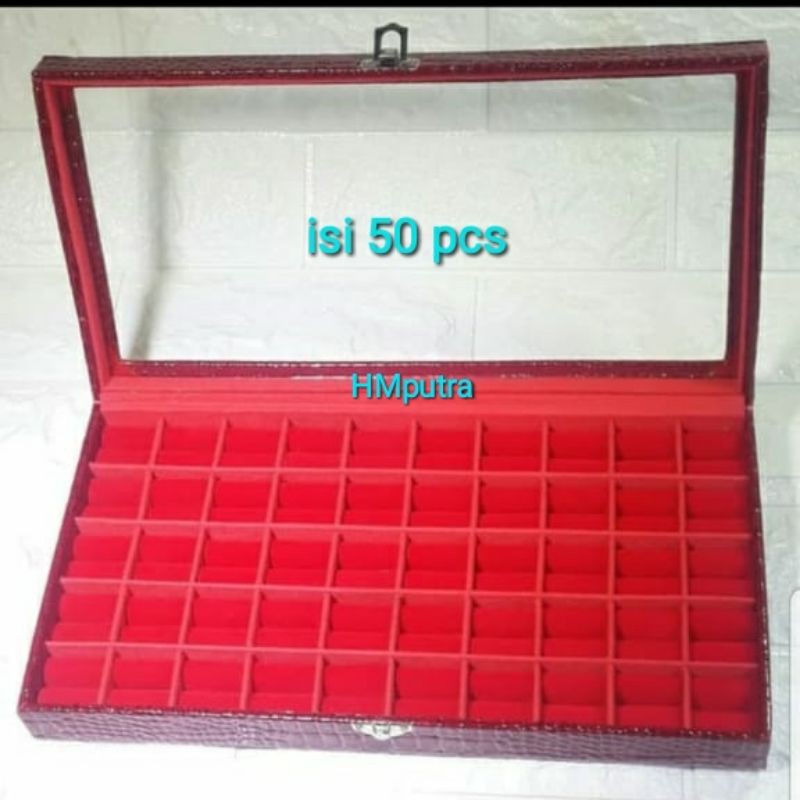 Kotak Cincin Batu Akik Isi 50 Pcs Tutup Kaca Super Mewah