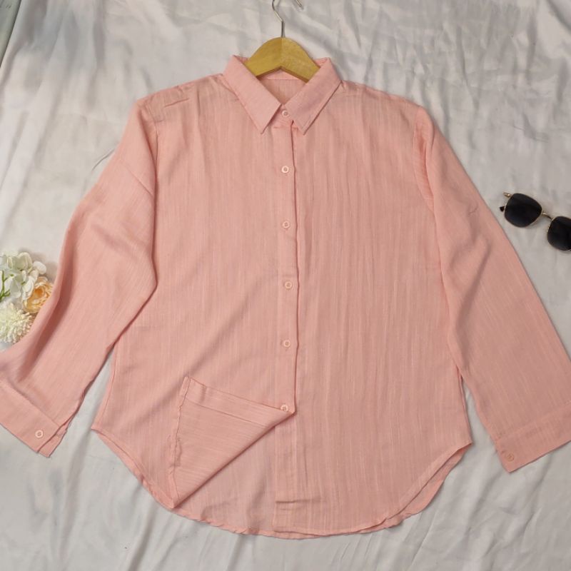 Saku Kemeja Wanita/Blus kemeja linen 2021 Kualitas tinggi Wanita/Atasan wanita kantor Wanita chic lengan panjang-KMJ linen_Salem