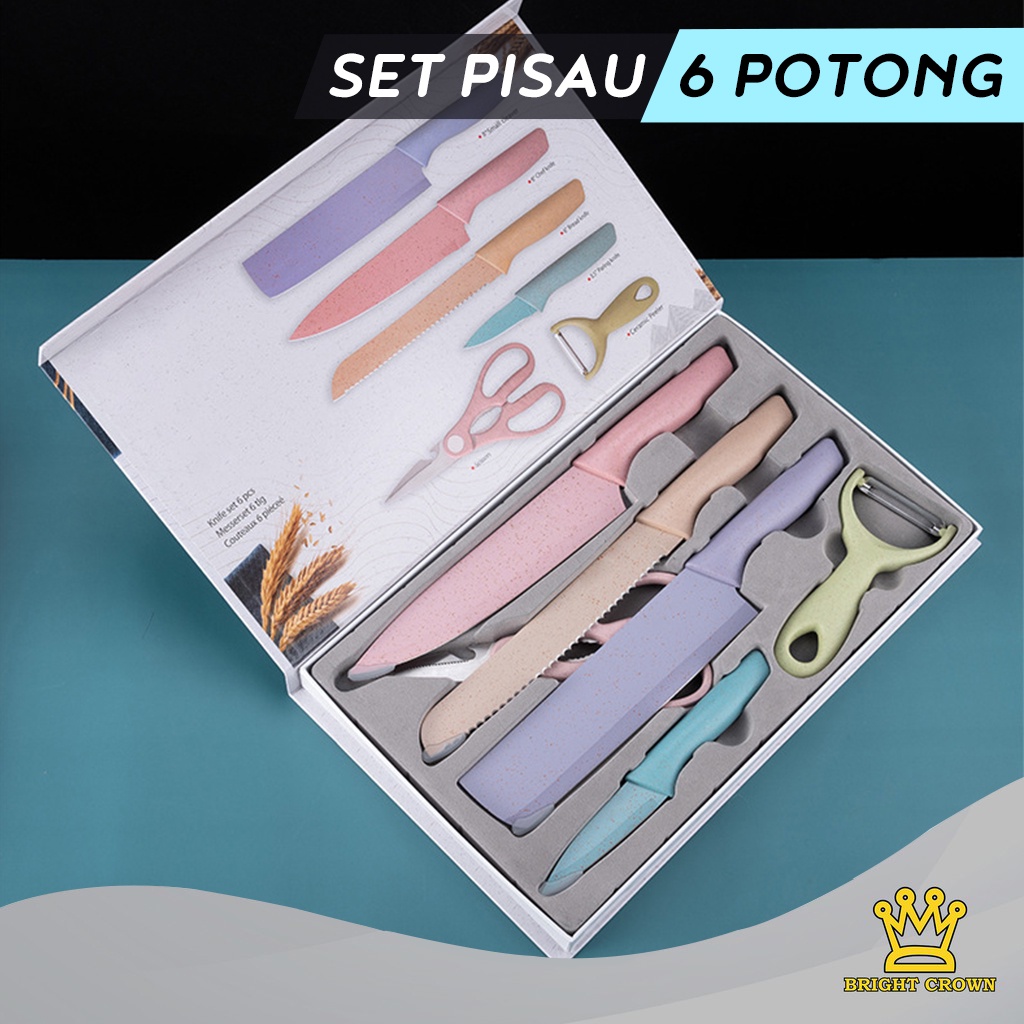 Bright Crown Pisau Dapur Set 6 in 1 / Kitchen Knife Set 6 in 1 Dengan Wadah Berkualitas-5