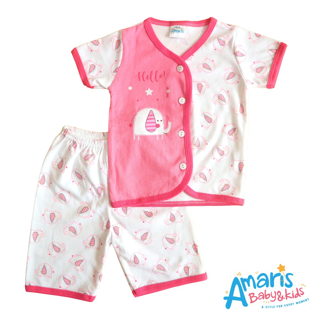 

Amaris Setelan Pendek Kancing Baby Motif Gajah Salur