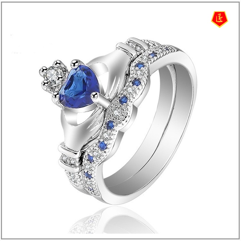 [Ready Stock]Luxury Creative Sapphire Double Layer Ring Set