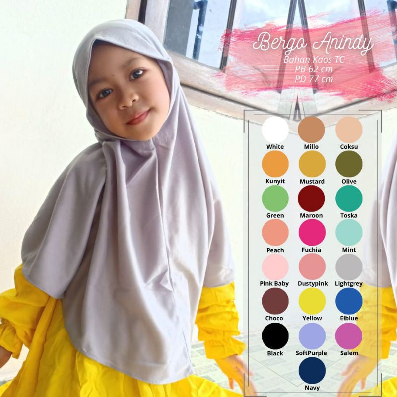 Termurah - Hijab Anak Khimar Bergo Tali Anak Baham Kaos TC Halus Premium Nyaman Dipakai | Bisa Cod