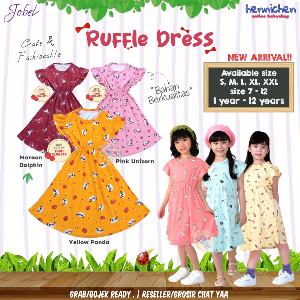 KAZEL x ZEBE RUFFLE DRESS MOTIF BAJU ANAK PEREMPUAN DRESS ANAK PEREMPUAN 1-8 TAHUN