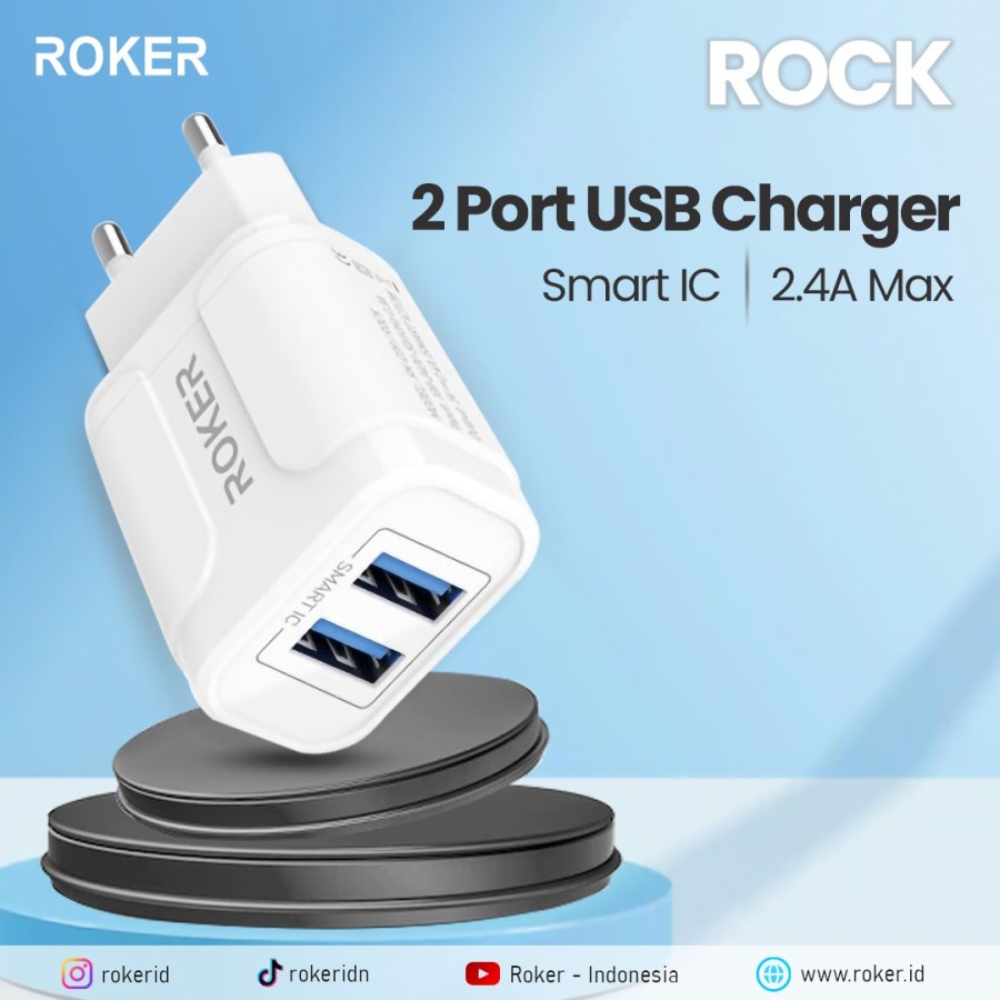 BATOK CHARGER ROKER ROCK RK-C09 2USB 2.4A - ADAPTOR CHARGER PERPCS