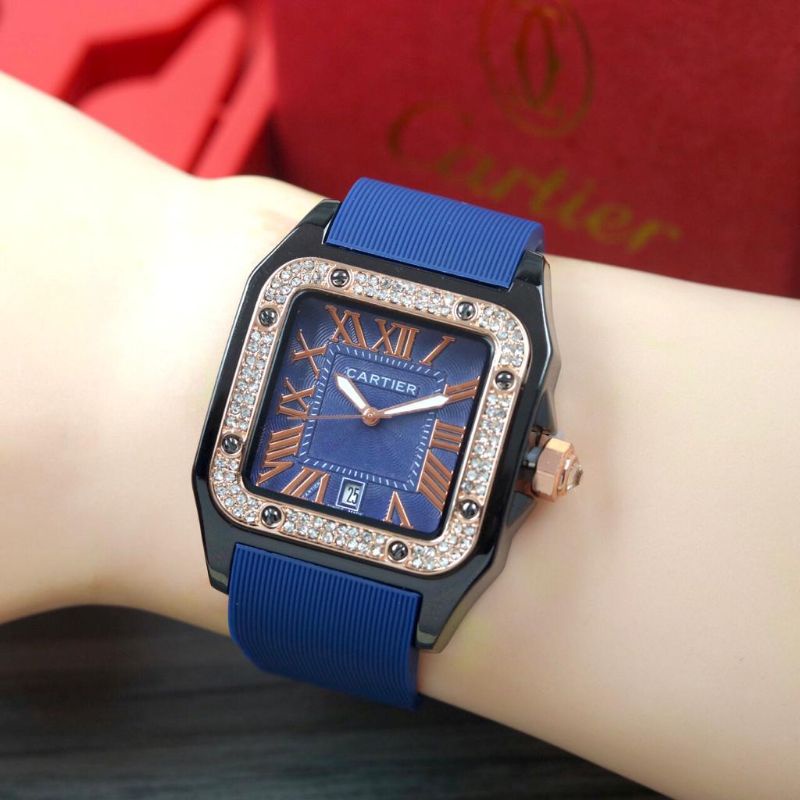 Jam tangan cartier rubber kotak, jam wanita sport fashion, jam tangan murah