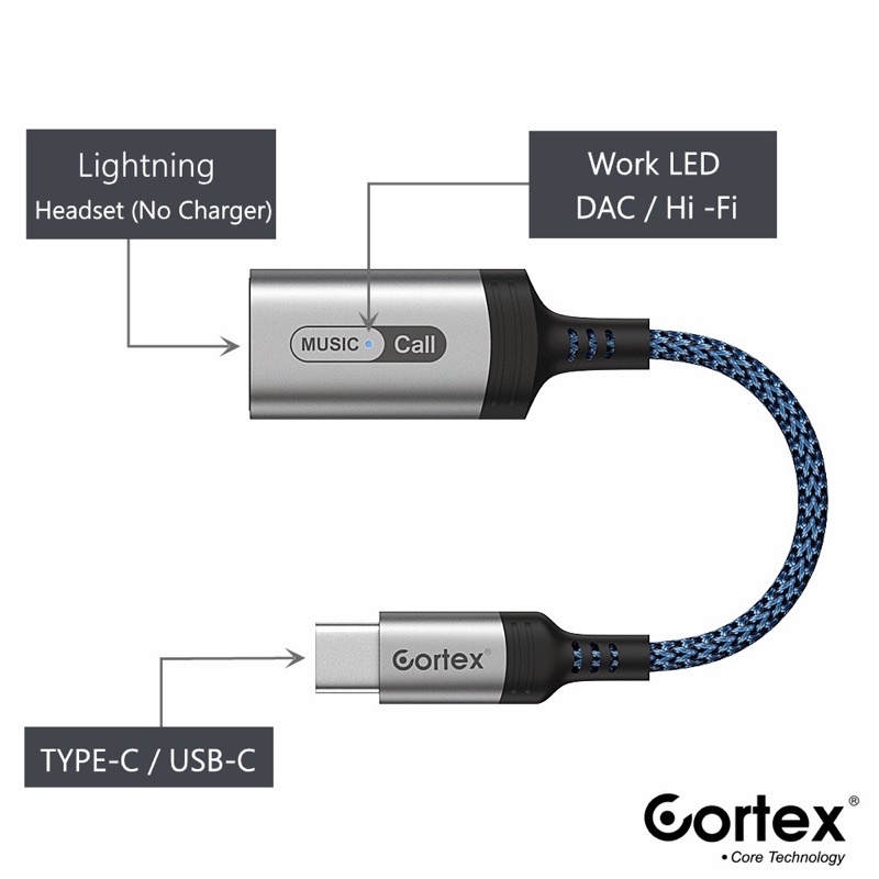 Cortex MH306 Tipe c to Lightning Headset Splitter Type C Adapter Converter / Pad Pro Mac Samsung