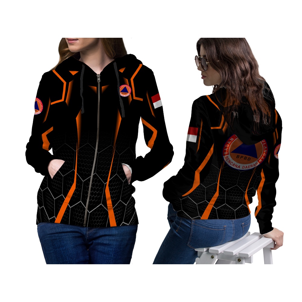 Utamamedia - Jaket Hoodie BPBD Wanita / Jaket BPBD FullPrint / Jaket BPBD Indonesia Zipper