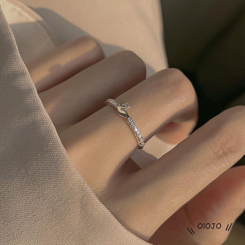 Cincin Model Terbuka Desain Angsa Kecil Gaya Mewah / Simple Ringan Untuk Wanita ol2