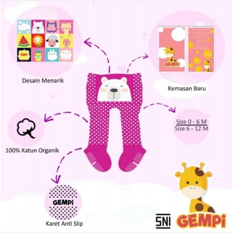 Legging Cotton Rich Gempi Girl legging Kaos kaki Import Bayi 0-6 dan 6-12 month