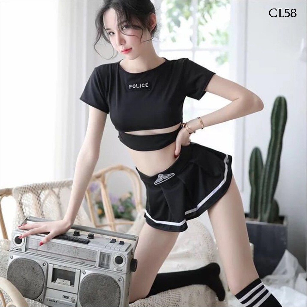 [BISA COD] KOSTUM LINGERIE BAJU POLISI SEXY POLICE COSTUME HITAM CL58