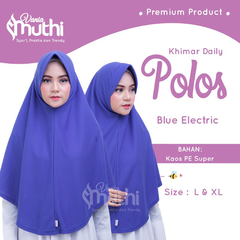 Bergo Vania Muthi Khimar Daily Polos Bahan Kaos PE Super Warna Egg-Orange-Biru Electric-Sea Blue-Nav