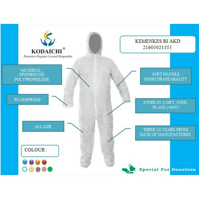 APD Hazmat Kodaichi Bahan Microporous IJIN KEMENKES RI AKD / Pakaian Alat Pelindung Diri / APD