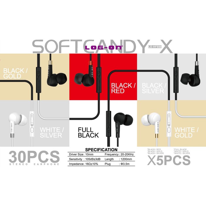 EARPHONE HANDSFREE HEADSET PREMIUM HF530 DAN SOFTCANDY X HF550 -HD SOUND LOG ON