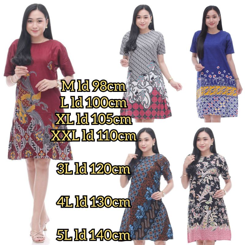 DRESS S M L XL XXL XXXL 3L XXXXL 4L XXXXXL 5L LD 120 130 140CM LENGAN PENDEK BATIK MOTIF TULIP MURAH