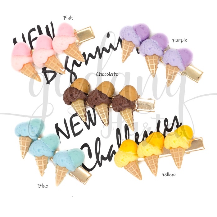 Jepit Rambut Three Ice Cream Hairclip Motif Es Krim Coklat GH 213032