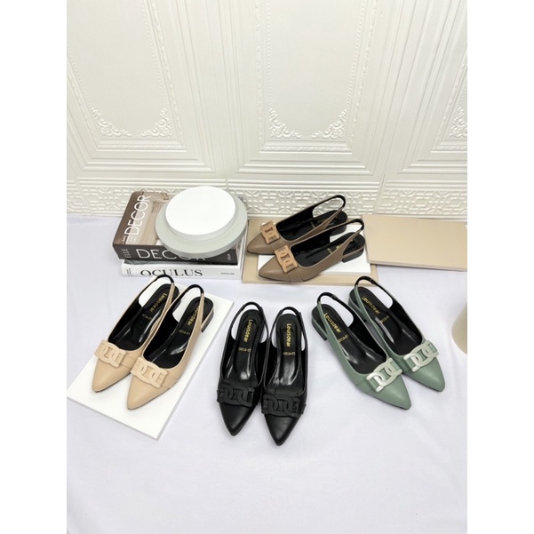 sepatu flat shoes wanita terbaru kekinian pesta LOUISDEAR sepatu flat shoes 2 cm bahan dove tali belakang B76