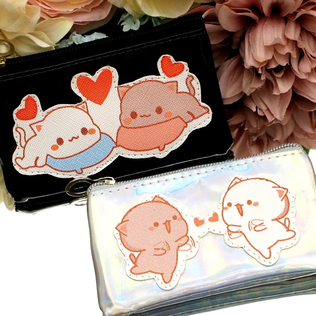 Dompet Koin Mini HOLOGRAM TEBAL HIGH QUALITY Cat In Love Tempat Uang Pouch Kantong Kartu