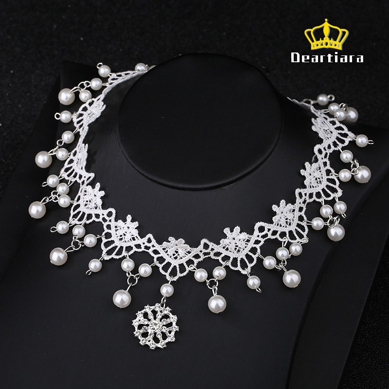 Bando dengan Bunga Renda Putih &amp; Mutiara, Buatan Tangan