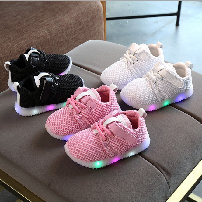 A88 Sepatu kets anak laki-laki dan perempuan import LED warna polos