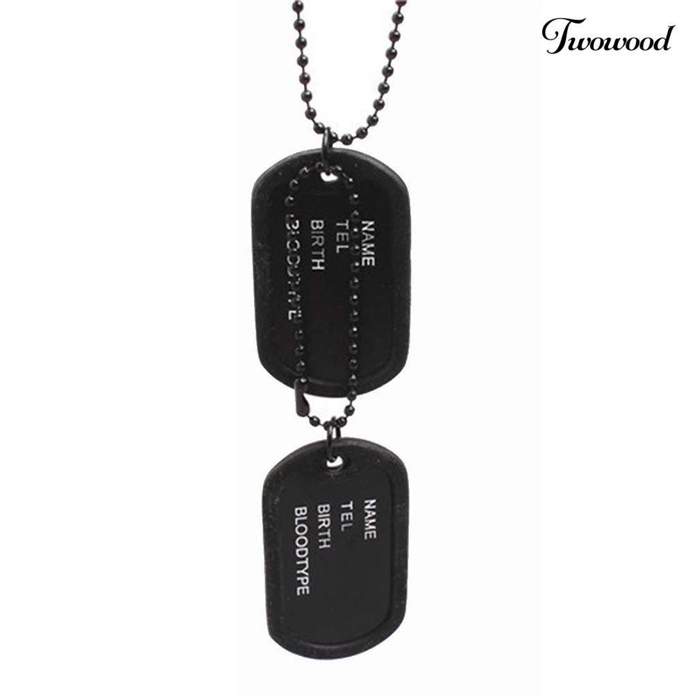 Kalung Rantai Liontin 2 Dog Tag Warna Hitam Gaya Army Untuk Pria