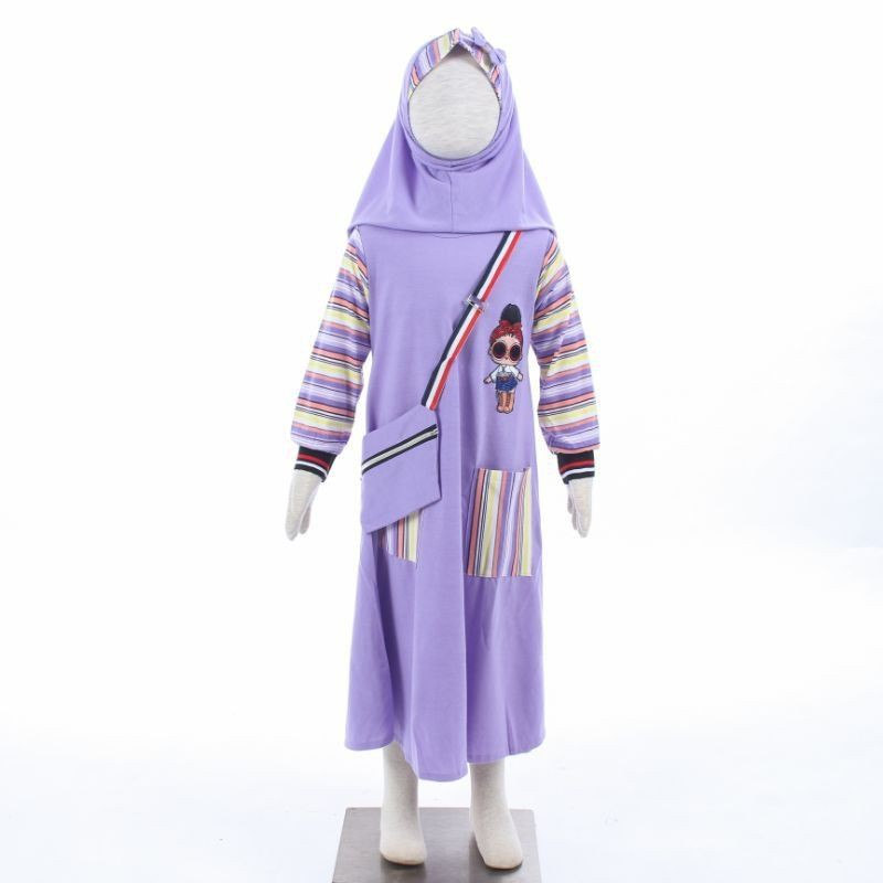 AHZA GAMIS ANAK SET HIJAB &amp; TAS 4-9TAHUN