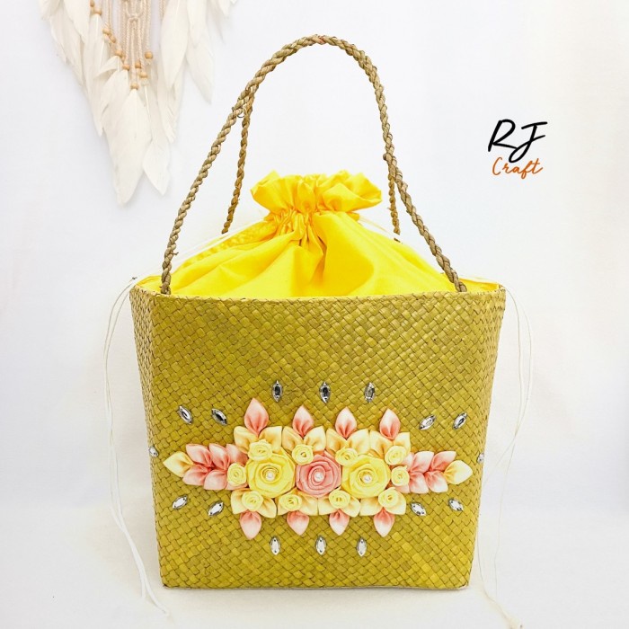 

✨ BISA COD ✨ RJ CRAFT - Tas Anyaman Pandan Goodie Bag Tas Keranjang Parsel Hampers - Kuning