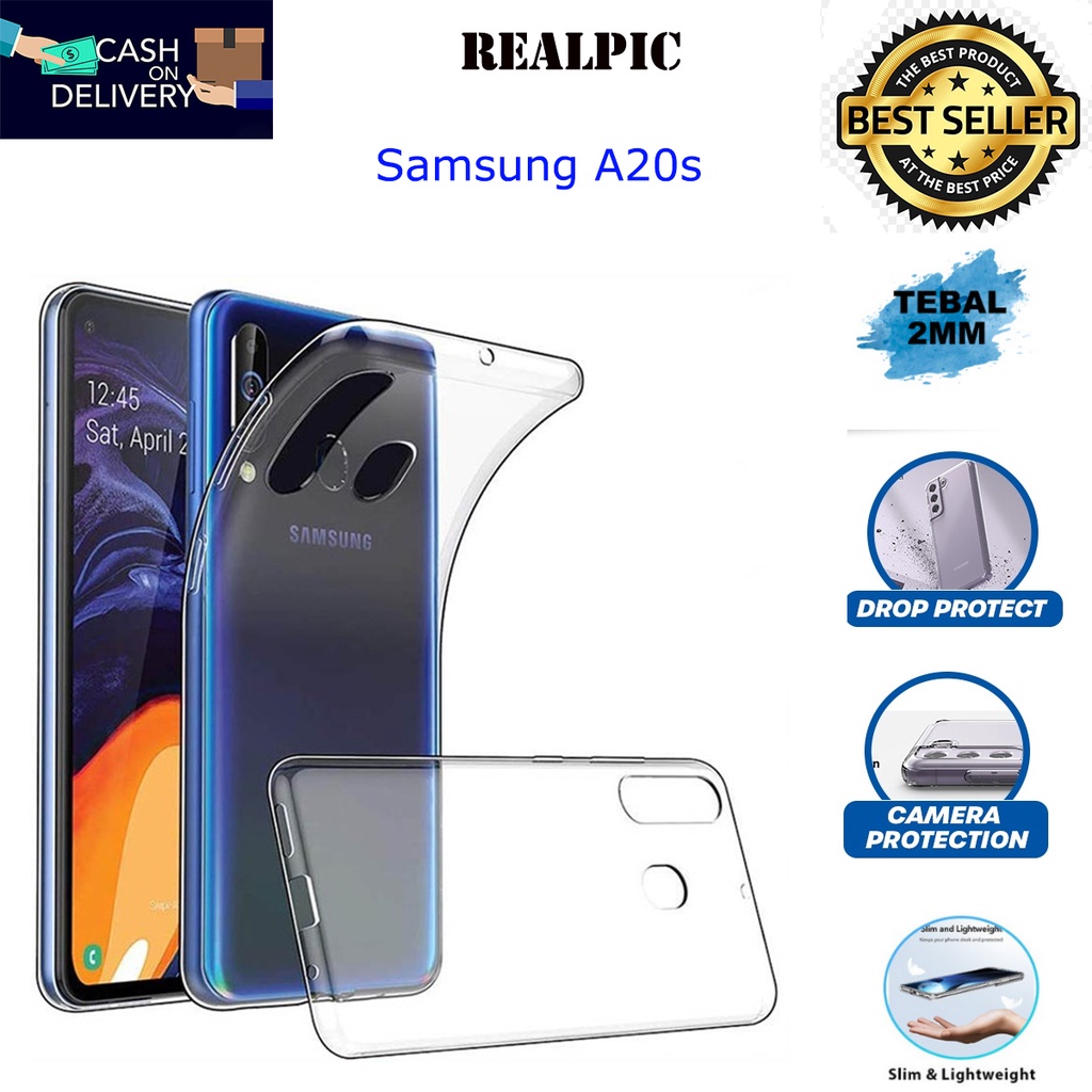Case Samsung Galaxy A20s Casing Clear HD KETEBALAN 2MM BENING TRANSPARAN TPU Premium Softcase