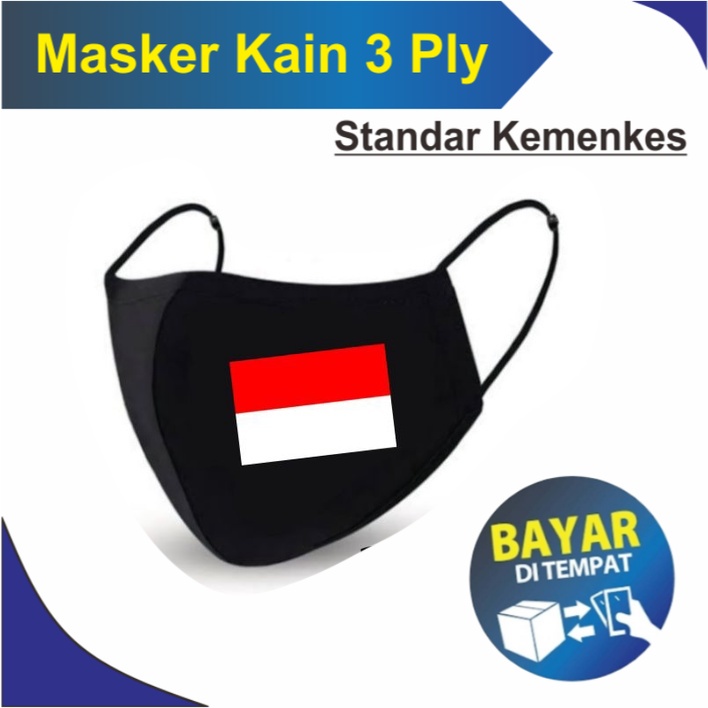 Masker Pria Keren KEMERDEKAAN Republik Indonesia Kain 3 Lapis / HITAM 3PLY Earloop Headloop Pria wan