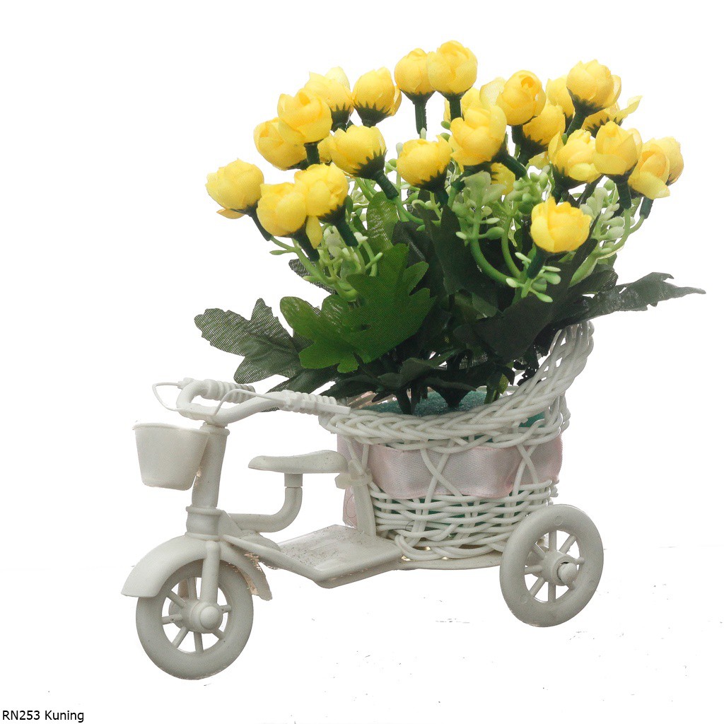 Bunga Plastik Ranunculus Pot Sepeda RN25-Kuning