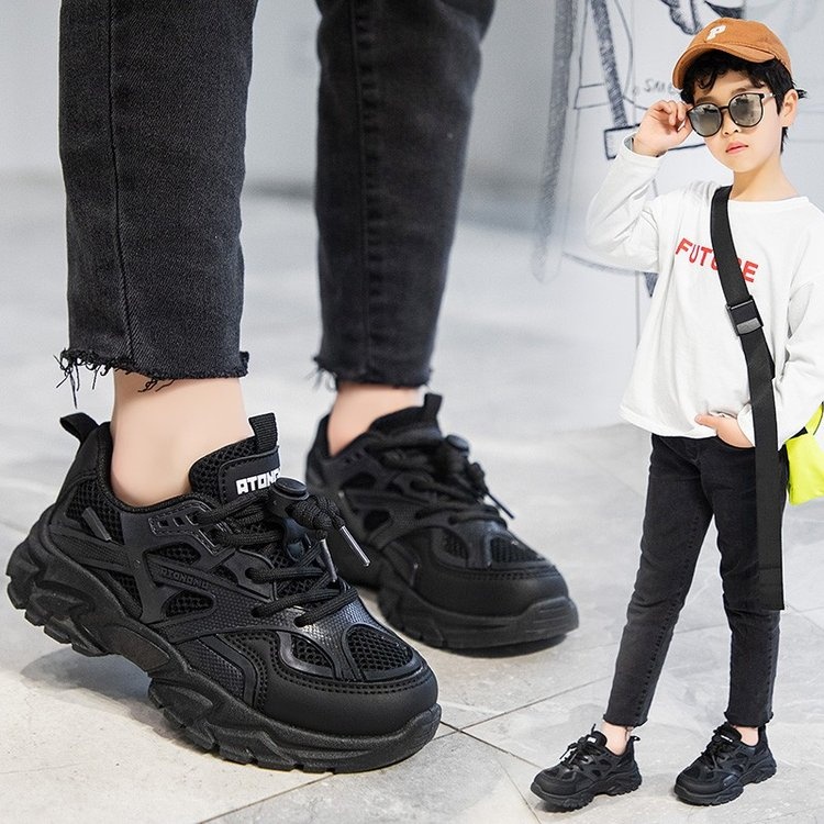 FREE DUS Sepatu sneakers anak sekolah polos hitam model terbaru SP_50