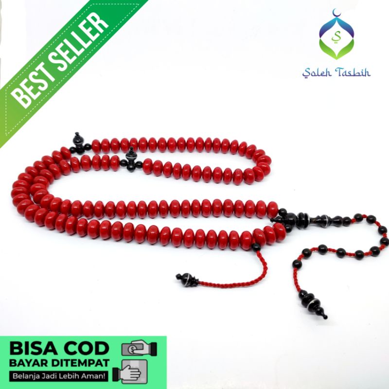 Tasbih Batu Coral Marjan Pipih Super, Size 7mm x 12mm, Isi 99 Butir_COD