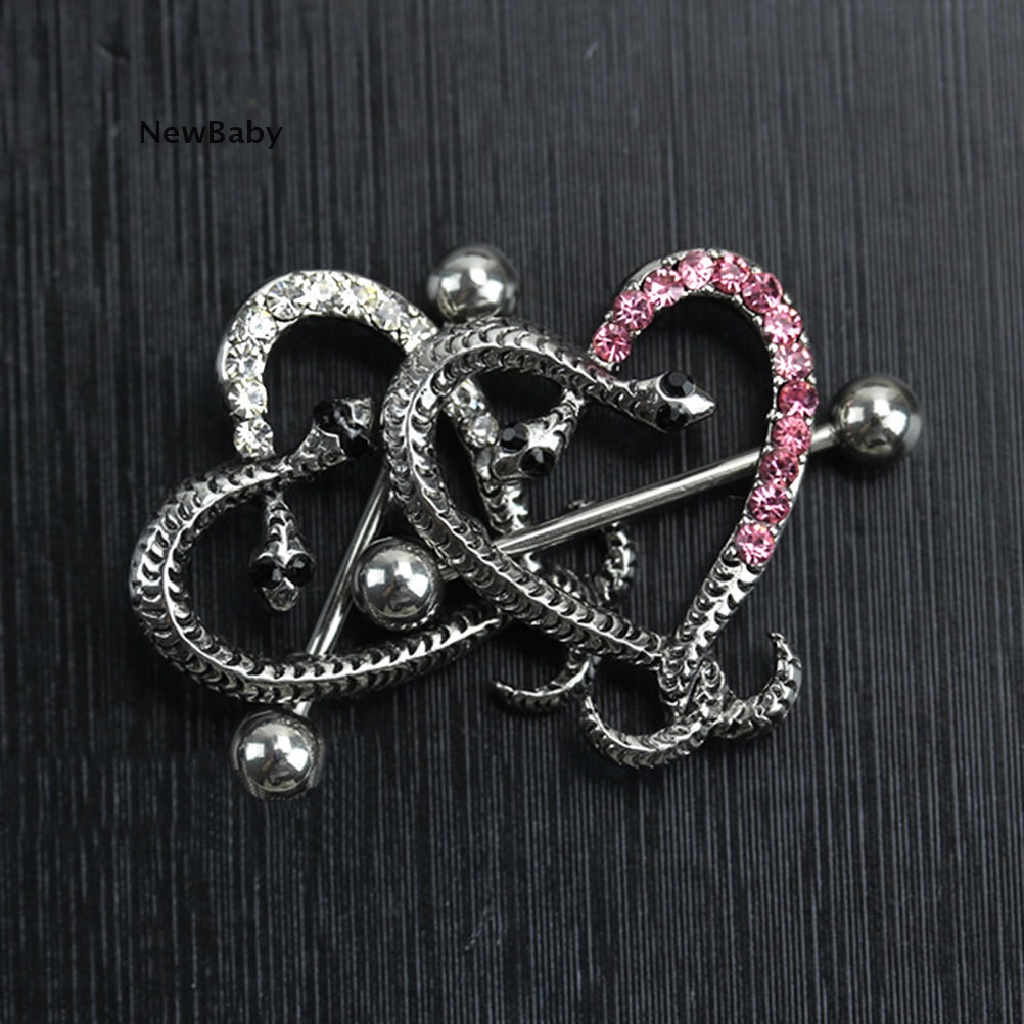 1 / 2pcs Anting Tindik Puting Bentuk Ular / Hati Hias Kristal Gaya Sexy Untuk Wanita