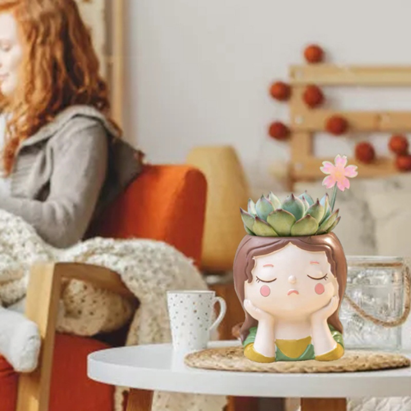 Cetakan Pot Bunga Resin Epoksi Plester Beton Bahan Silikon Desain Gadis Lucu Untuk Dekorasi Kerajinan Rumah