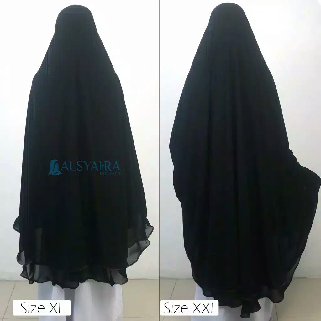 Alsyahra Exclusive Set Khimar Butterfly 2 Layer Bisban Hitam Sifon Jetblack