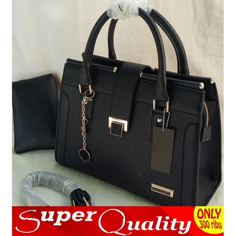 Tas Handbag Wanita Pesta Kerja 887 Charles and keith Hitam Branded Import KW Kekinian Kece Keren