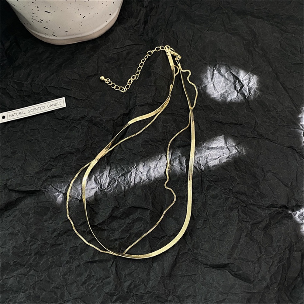 [XIJING] Premium Sense Golden Double Layer Snake Bone Necklace Sederhana Rantai Klavikula Halus