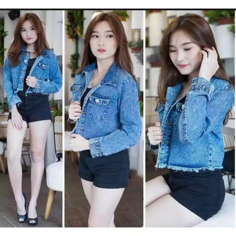JAKET JEANS WANITA CROP // JAKET HITS // JAKET SNOW HITAM // JAKET SNOW BLUE