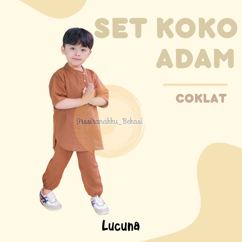 Setelan Anak Koko Adam Lucuna Linen Warna Coklat 1-5thn