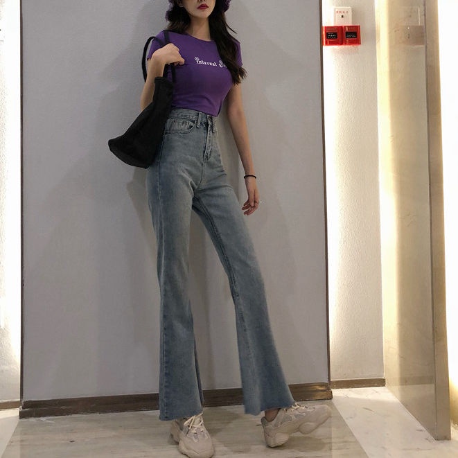 New Korean Style Biru Highwaist Kulot Jeans Wanita Loose