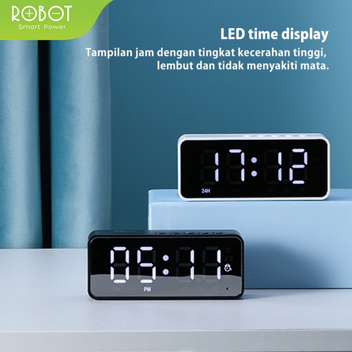 ROBOT Speaker Bluetooth RB150 Stereo LED Display Alarm Clock With FM Radio Garansi Original Resmi-2