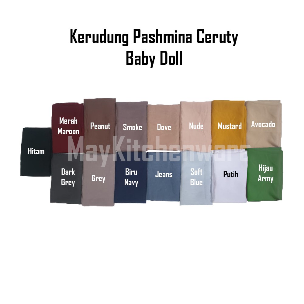 Hijab Pasmina Ceruty Baby Doll 180 X 75 Pashmina Import Kerudung Phasmina Premium Jilbab Jahit Tepi