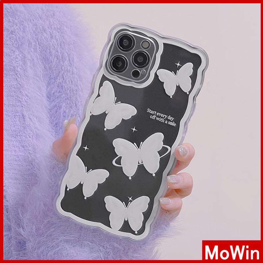 iPhone Case Silicone Soft Case Clear Case Wave Non-Slip Shockproof Camera Full Coverage Protection White Butterfly For iPhone 13 Pro Max iPhone 12 Pro Max iPhone 11 iPhone 7 Plus