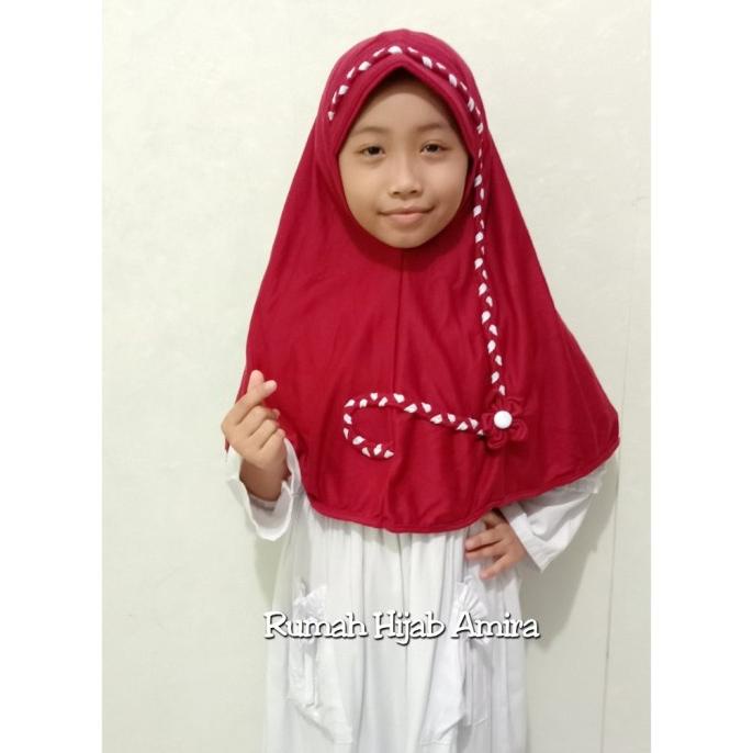 JILBAB ANAK KAOS SUPER SEKOLAH KEPANG MERAH LIST PUTIH