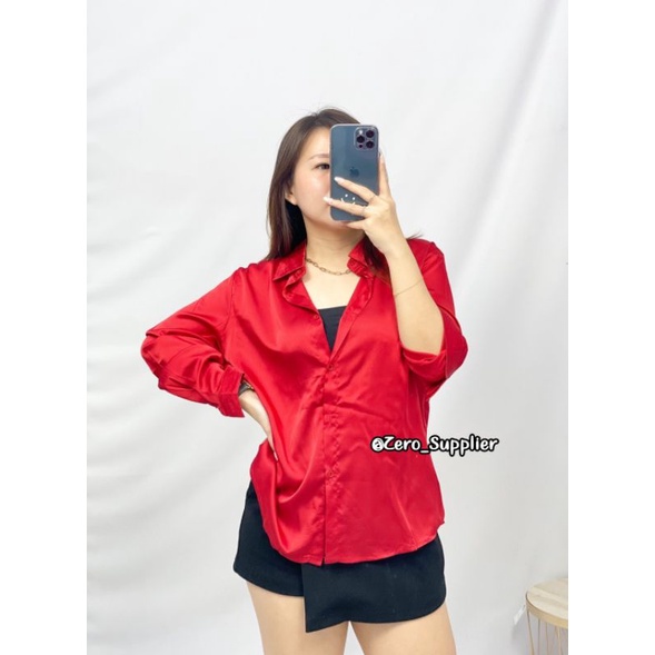 Zero~ 2520 Adella Silk Satin Plain Shirt//Atasan Kemeja &Blouse Wanita//Fashion Import-7