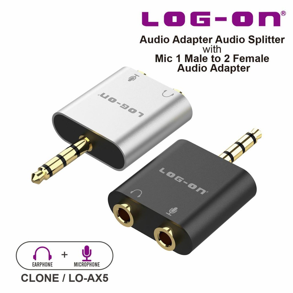 LOG-ON Clone LO-AX5 Adapter Spliter Audio Jack 3.5mm to Dual Female U Shape 2 in 1